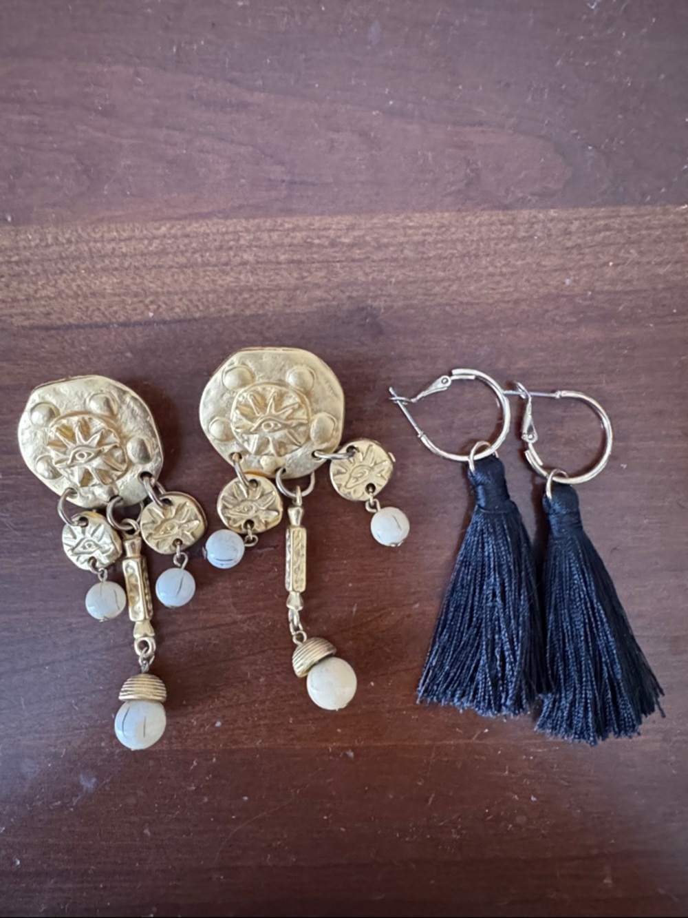 Gold and Black Tassel Dangle Earrings - Elegant Women's Jewelry